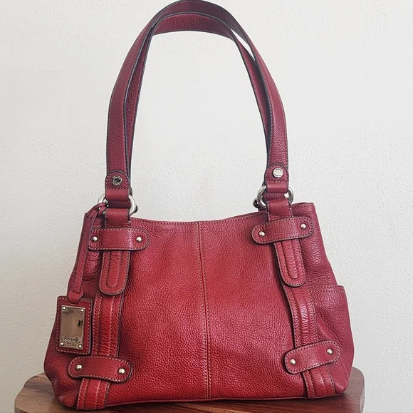 Tignanello Red Pebbled Leather Tote Shoulder Bag Silver Hardware Excellent Cond - Picture 3 of 13